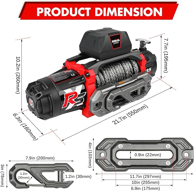 X-BULL Winch-13500 lb. Load Capacity Electric Winch -12V DC Power for Towing Truck Off Road, 2 in 1 Wireless Remote,13500 XRS Series