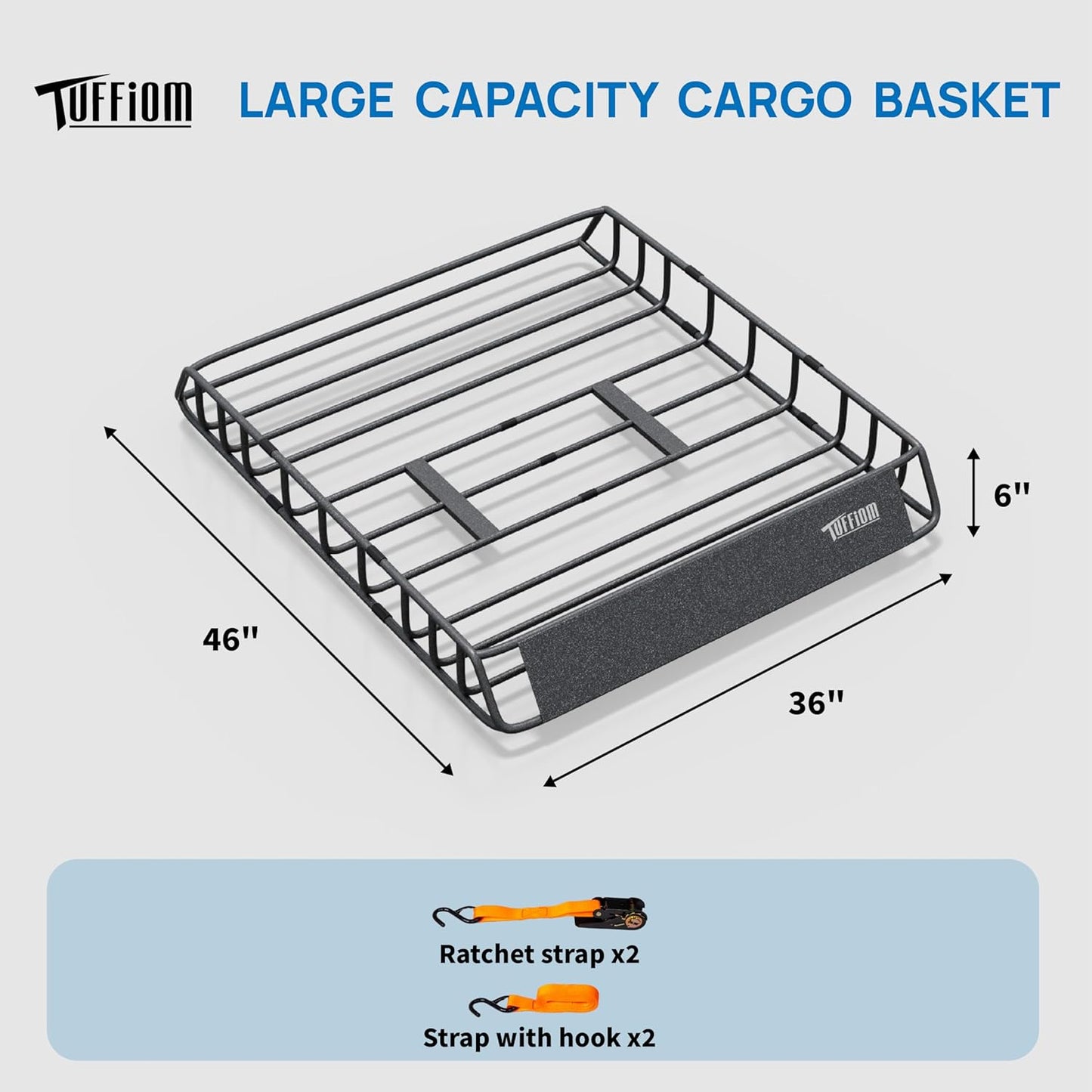 Bonnlo 250lbs Rooftop Cargo Carrier,46×36×6inch Universal Roof Rack Basket with 4×Straps,Car Top Rack Luggage Holder for SUV/Truck/Van