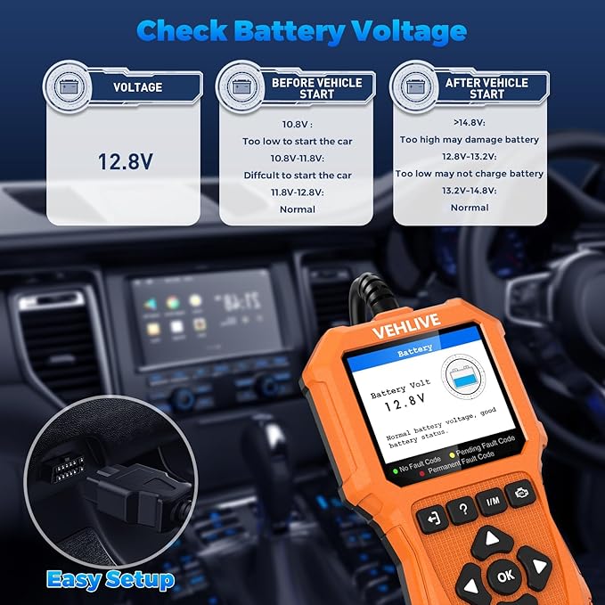 OBD2 Scanner Diagnostic Tool, Check Engine Light Car Code Reader with Reset, Battery Tester, Live Data, Freeze Frame, I/M Readiness, Car Scanner Diagnostic Tool for All OBDII Car After 1996
