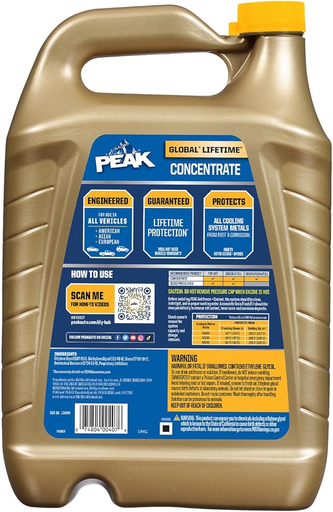 PEAK Global Lifetime Concentrate Antifreeze and Coolant for All Vehicles, 1 Gal.