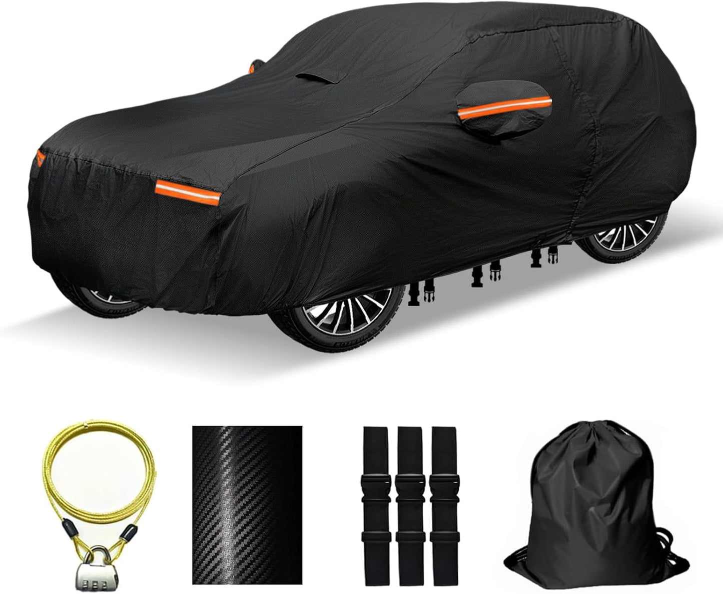 30 Layers SUV Car Cover for Automobiles All Weather Waterproof, Outdoor Snowproof UV Protection Windproof, Door Zipper, Soft Cotton, Heavy Duty Universal Car Covers, (Black, Fit SUV 171"-180")