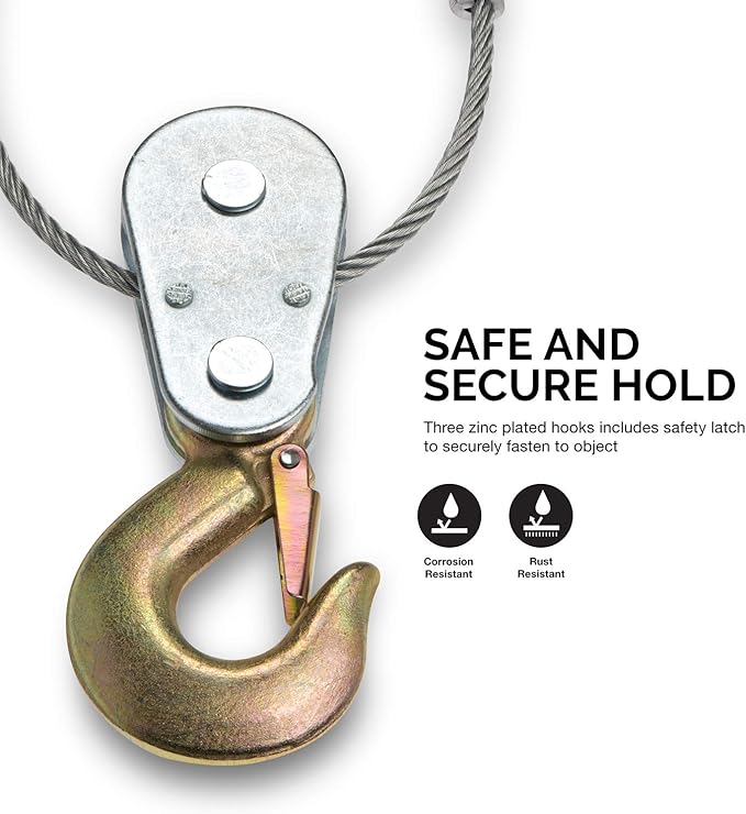 NEIKO 02256A Come Along Winch, 5-Ton (10,000 Lbs) Pulling Capacity, 10Ft, 3 Hook, Heavy Duty Power Cable Come Along Tool with Dual Gears, Hand Winch Cable, Automotive Hoist Winch Puller, Recovery Gear