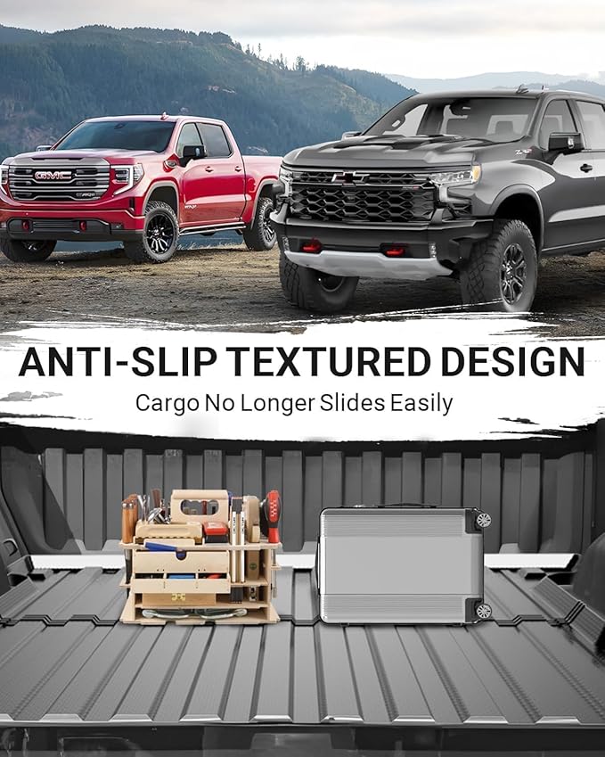Ecarzo Truck Bed Mat for 2026 2025-2019 Chevy Silverado 1500/GMC Sierra 1500 5.8 FT Custom Fit Heavy-Duty TPE Car Cargo Bed Liner Anti-Slip All-Weather Tailgate Protector Odorless Pickup Accessories