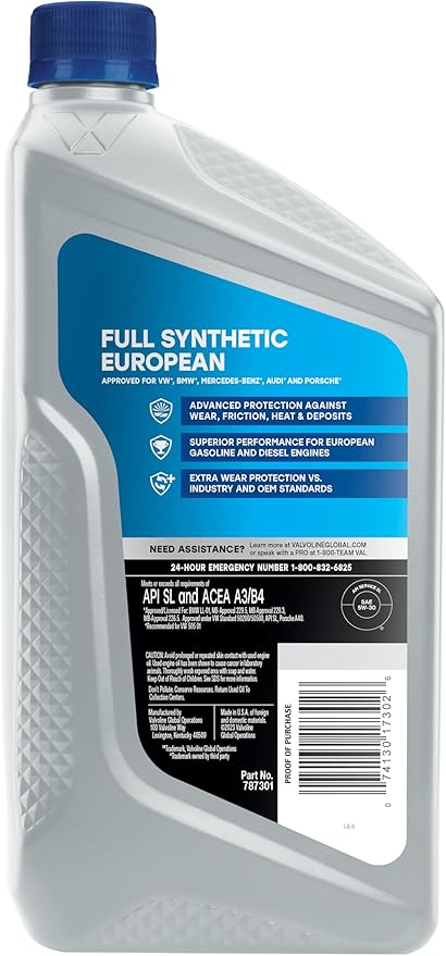 Valvoline European Vehicle Full Synthetic SAE 5W-30 Motor Oil 1 QT, Case of 6