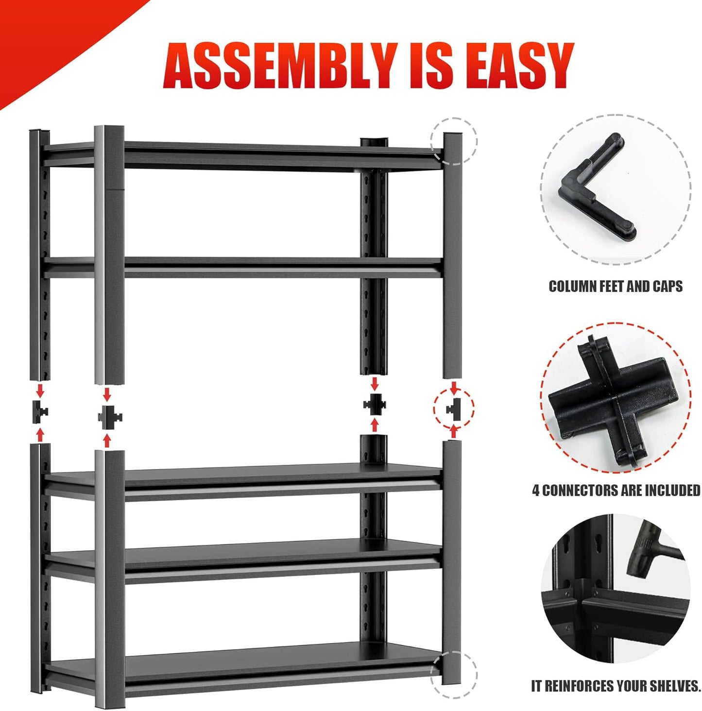 Heavy Duty Shelving – Metal 5 Shelf Storage Unit for Garage Storage, Shelf Organizer for Tools, Equipment, and Household Items, Sturdy Storage Shelves for Any Space 24" D x48 W x72 H（3 pcs）