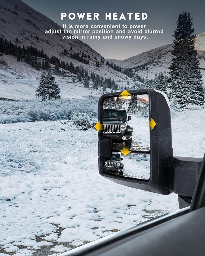 OCPTY Power Heated Towing Mirror Fit For Silverado 2500 HD 2019-2022 For Silverado 3500 HD 2019-2022 Power Heated Turn Signal Width Puddle Running Back-up Light Temp Sensor Chrome Driver & Passenger