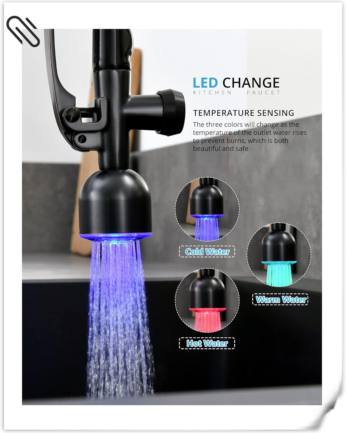 Fapully Commercial Single Handle Pull Down Sprayer Oil Rubbed Bronze Kitchen Faucet, Kitchen Sink Faucet with LED Light