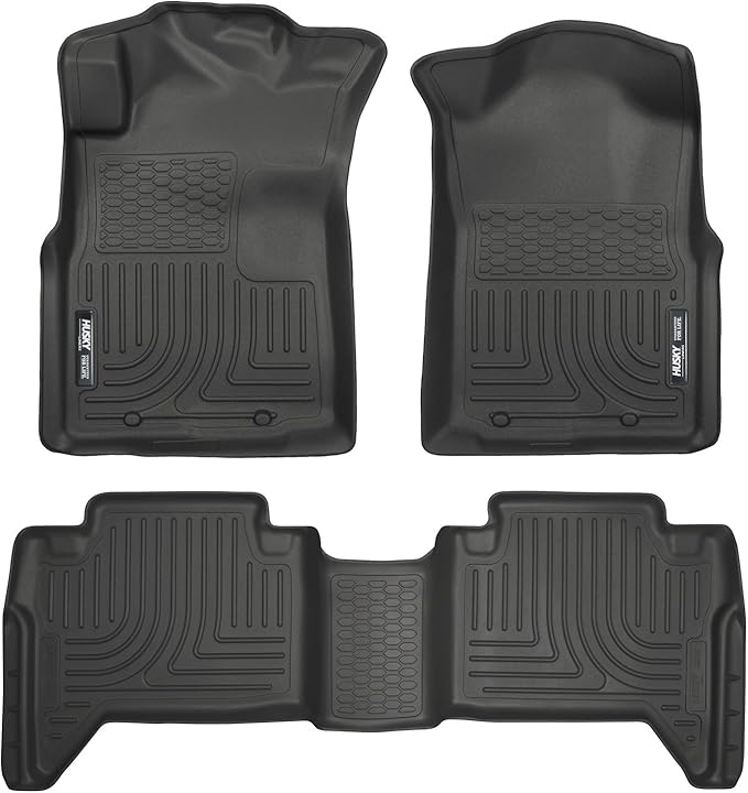 Husky Liners Weatherbeater Floor Mats | Fits 2005 - 2015 Toyota Tacoma Double Cab (Footwell Coverage) | Front & 2nd Row, 3-pc Black - 98951