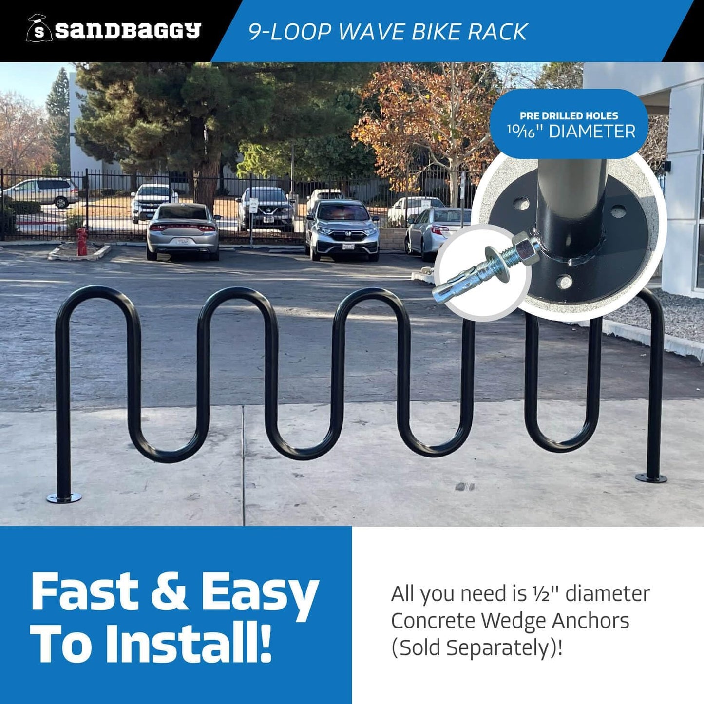 Sandbaggy Commercial Bike Racks - Galvanized Steel - Anti-Theft Design - In Ground, Apartments, Sidewalks, Industrial