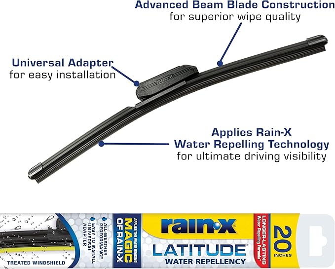 Rain-X 5079277-2 Latitude 2-In-1 Water Repellent Wiper Blades, 20 Inch Windshield Wipers (Pack Of 1), Automotive Replacement Windshield Wiper Blades With Patented Repellency Formula