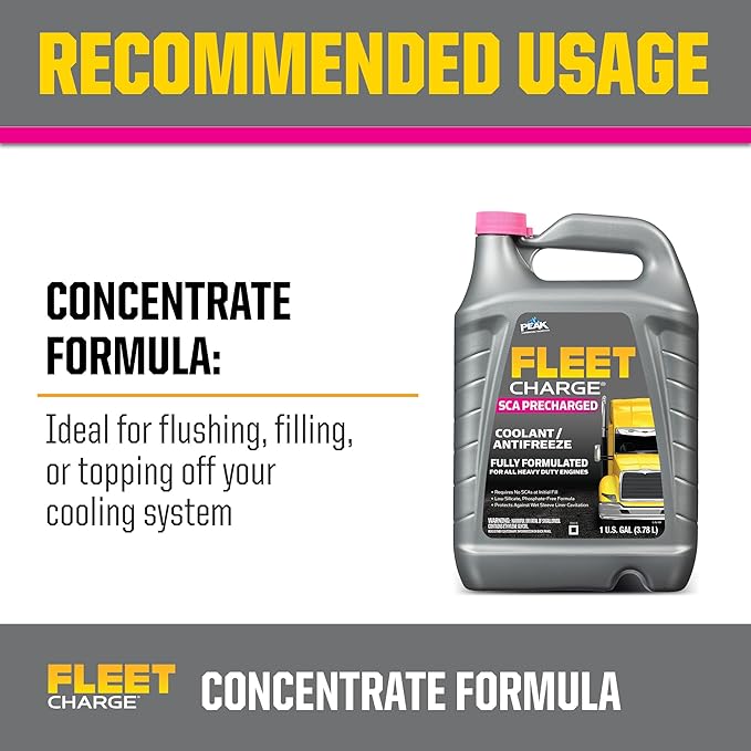 PEAK Fleet Charge SCA Precharged Concentrate Antifreeze and Coolant for All Heavy Duty Engine Cooling Systems, 1 Gal.