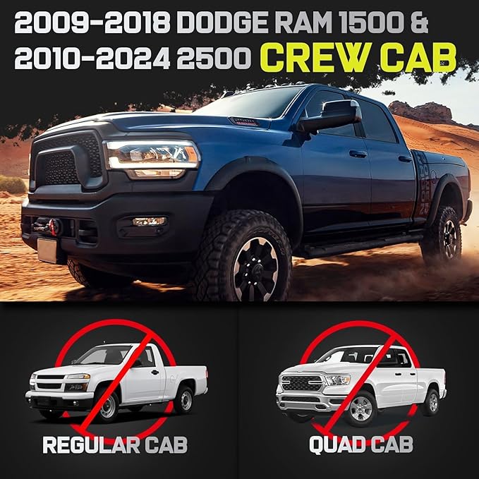 BINARY STAR Running Boards Compatible with Vehicle 2009-2018 Dodge Ram 1500 Crew Cab, 2010-2026 Ram 2500 3500 Crew Cab. 6 Inches Bed Access Side Step Made with Carbon Steel.