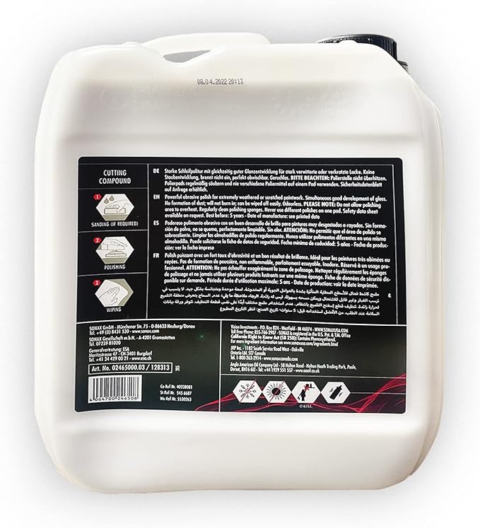 SONAX CutMax Cutting Compound | High-Abrasive Paint Correction Polish for P1500 Grit Sanding Marks | Silicone-Free, Dust-Free, and Odorless | Long Buffing Cycle for Severe Weathered Paint | 24650 | 5L