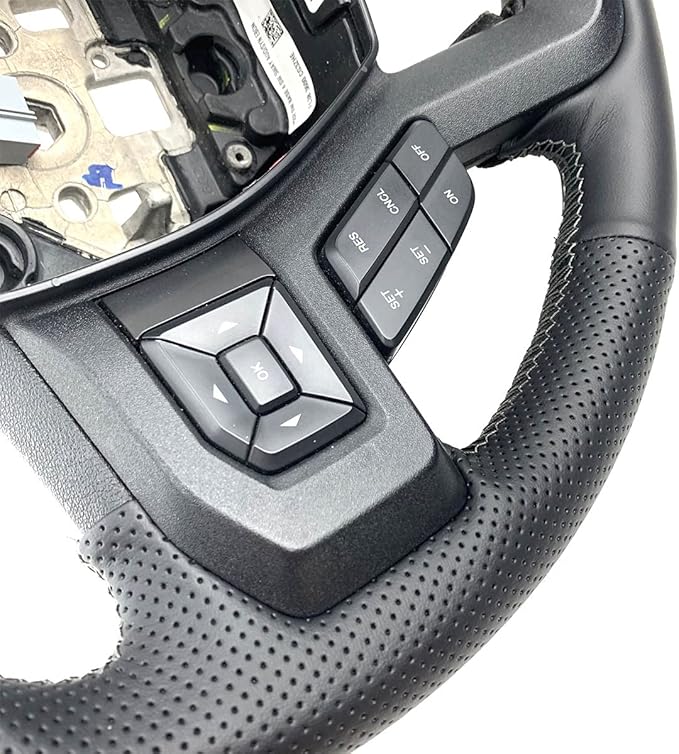 Black Side Perforated Leather Grey Marker Steering Wheel Protector Cover Hand-Stitch on Wrap Fit for Ford F-150 F250 King Ranch/Lariat/XL/XLT/Limited/Platinum/Police Responder 2015-2020