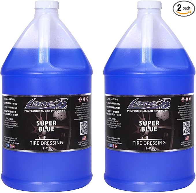 LANE'S Super Blue Tire Dressing Spray | High-Gloss Car Tire Shine Spray | No Sling, No Run, Long Lasting | Protects from Cracks & UV Rays | Non-Greasy Automotive Dressing & Cleaner | 1 Gallon, 2 Pack