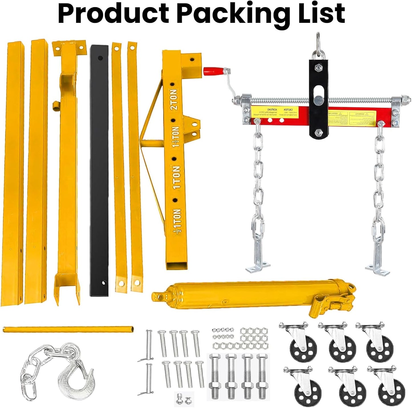 3 Ton Engine Hoist, Folding Hydraulic Cherry Picker Engine Lift, 6500LBS Alloy Steel Engine Crane with Lever, 6 Swivel Wheels and Engine Leveler, Garage Auto Repair Tools (2Ton Yellow)