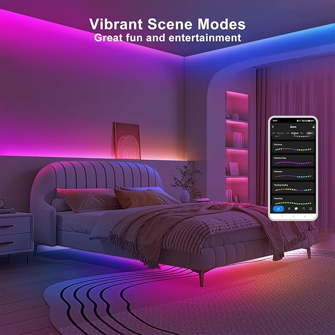 16.4ft Bluetooth RGB+IC COB Led Strip Light with App, Chasing COB Light Strip, Segmented Control, Music Sync, Color Changing Led Lights for Home Decor, Gaming, Cabinet, Desk