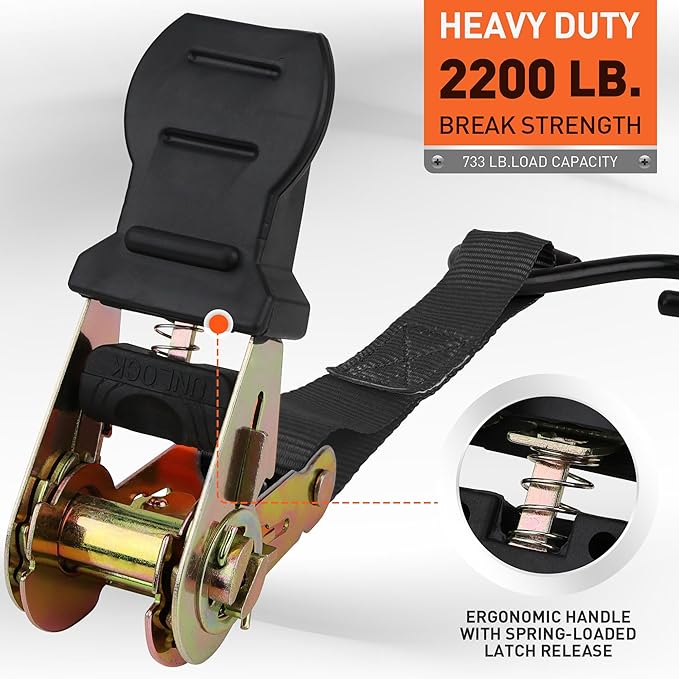 HORUSDY Ratchet Straps, 2,200 LB Break Strength, 4-Pack 15FT Ratchet Tie Down Straps Set for Motorcycle Straps Tie Downs, Appliances, Lawn Equipment, Cargo Straps for Trucks. (Black)