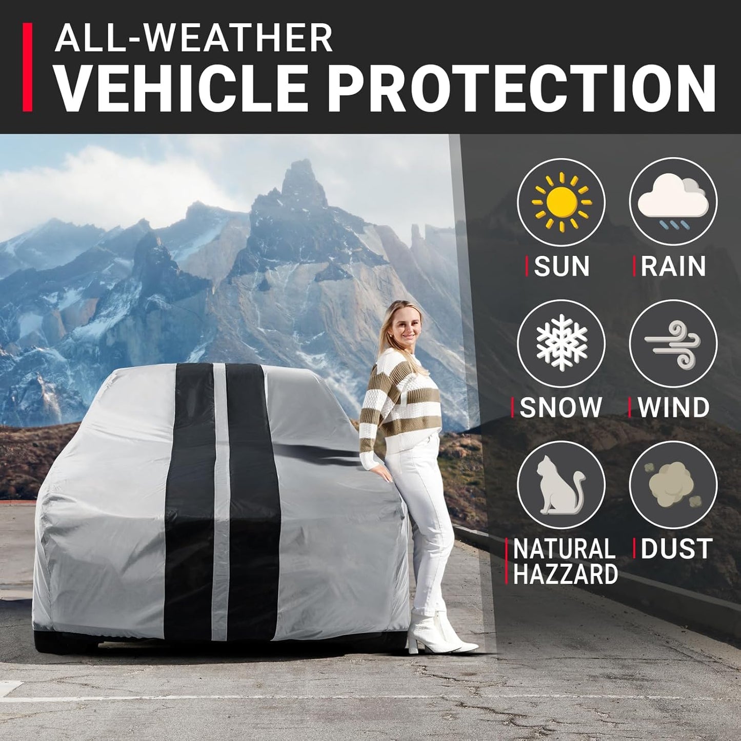 iCarCover Custom Car Cover for Pontiac Executive Wagon (1967-1970) Waterproof All-Weather Rain Snow UV Sun Protector Full Exterior Indoor Outdoor Car Cover (Stripe - Gray/Black)