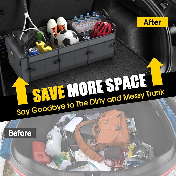 MIKKUPPA Car Trunk Organizer with Cooler - 100L Large Car Organizer, 1680D Oxford Collapsible Suv Trunk Storage with 2 Adjustable Straps for Auto, Truck, Suv (Gray)