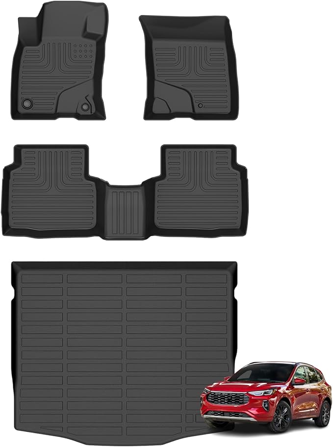Floor Mats & Cargo Liner for 2020-2025 Ford Escape (Not Fit Hybrid) All Weather Automotive TPE Set Anti-Slip Waterproof Floor Liners Accessories (Car Mats+Trunk Mat) Black