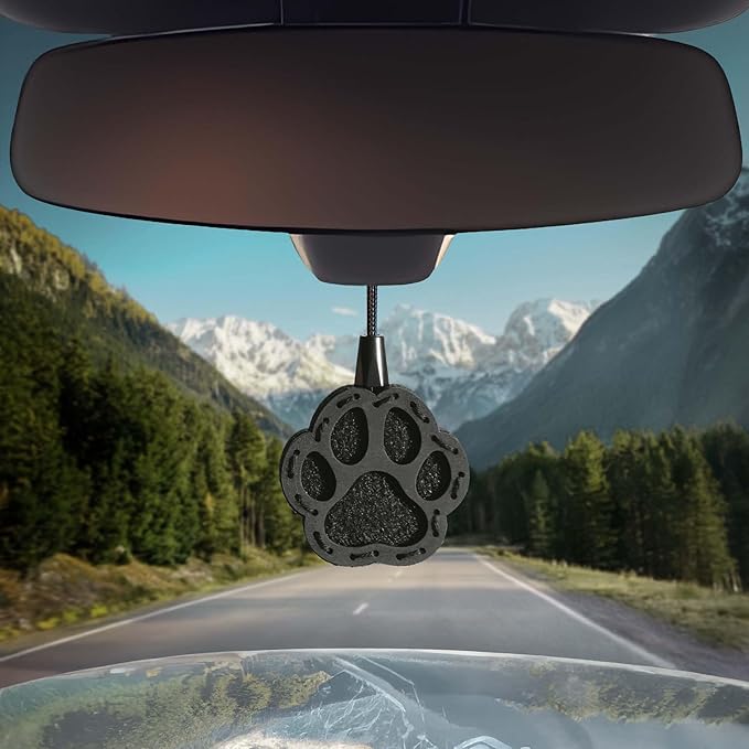 Wood Car Air Freshener — Paw Designed — Handmade Unscented DIY Essential Oil Hanging Diffuser with Felt Insert — Add Your Own Oils — Refillable — Car/Truck/SUV — Cardboard Box