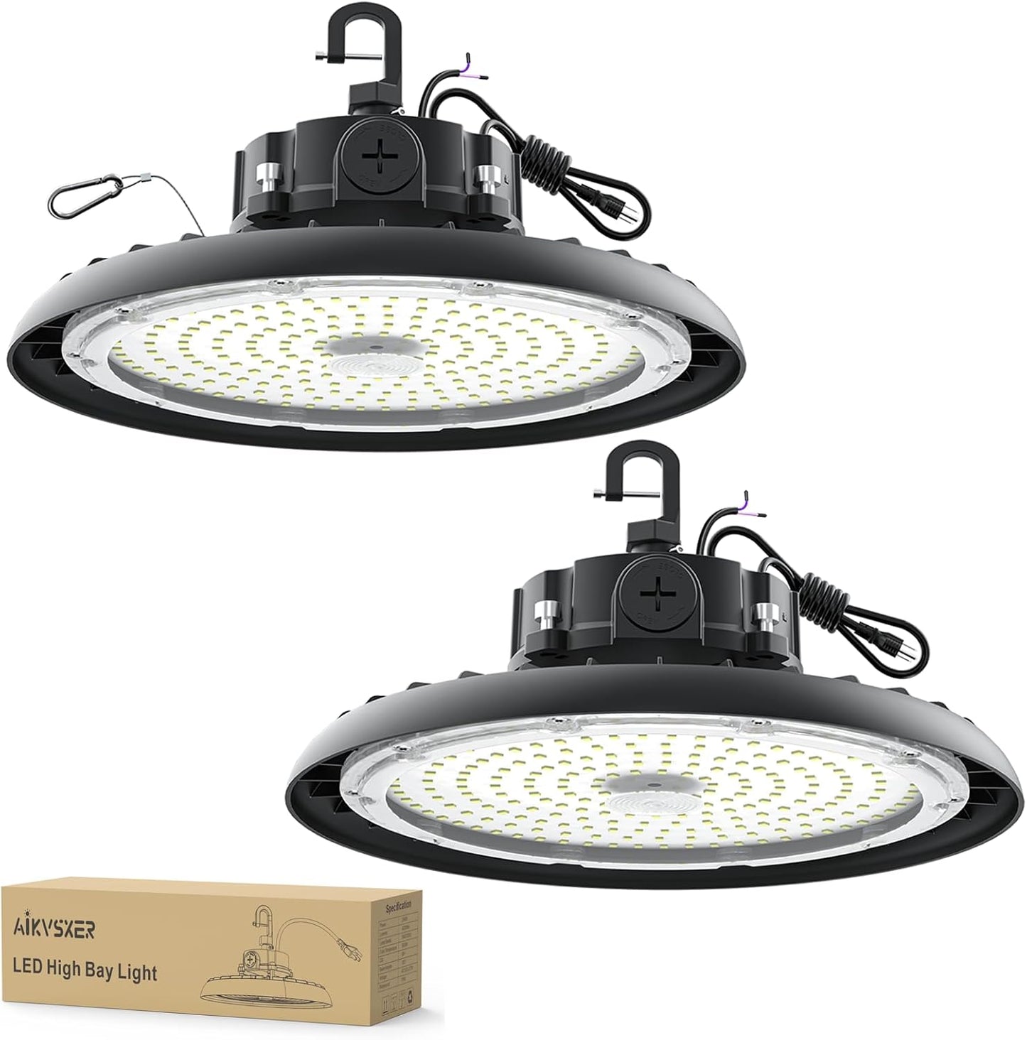 LED High Bay Lights 180W UFO Shop Lights 32400 LM 6000K Commercial Bay Lighting Fixture IP65 5ft Cable Plug & Play for Warehouse Factory Garage Workshop Barn 2 Pack
