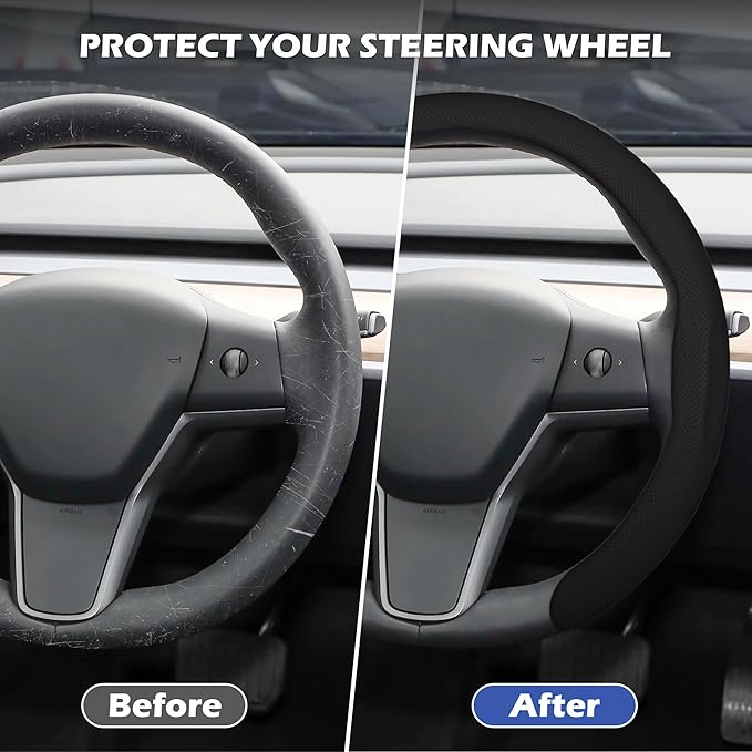 frani Nappa Leather Steering Wheel Cover, Universal 15 Inch Premium Non-Slip Steering Wheel Cover Black