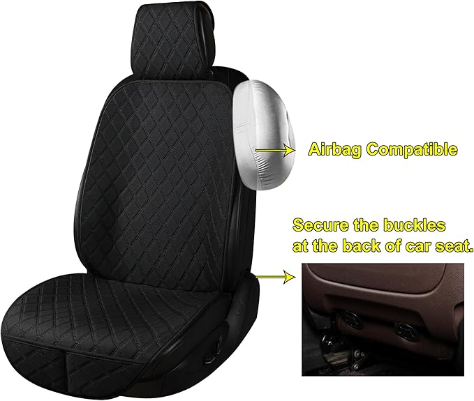 ENOGE Linen Car Seat Covers Front Seat Covers Breathable Cloth Fabric Car Seat Protector Universal Fit Most Automotive, Van, SUV, Trucks (Black, 2 Front)