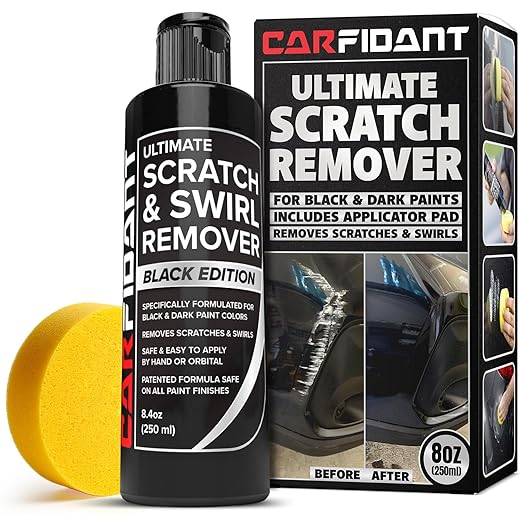 Carfidant Black Scratch and Swirl Remover - Car Paint Scratch Repair & Polishing Compound Kit with Buffer Pad - Restores Gloss & Removes Swirls, Oxidation & Light Scratches - 8.4 fl oz