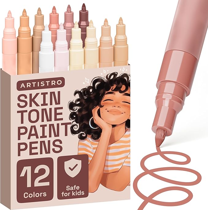 ARTISTRO 12 Skin Tones Paint Markers for Glass, Rock Painting, Ceramic, Wood, Fabric, Scrapbooking, DIY Craft Making, Coloring - Acrylic Paint Pens in Soft Pastel Colors Extra-Fine Tip 0.7mm