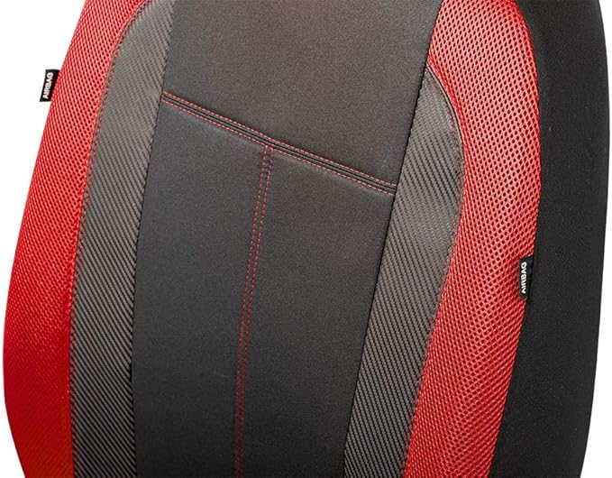 PIC AUTO Low Back Car Seat Covers - Sports Carbon Fiber Mesh Design, Two Front Set, Airbag Compatible, Universal Fit for Most Cars (Red)
