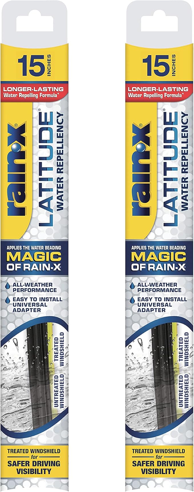 Rain-X 810201 Latitude 2-In-1 Water Repellent Wiper Blades, 15 Inch Windshield Wipers (Pack Of 2), Automotive Replacement Windshield Wiper Blades With Patented Rain-X Water Repellency Formula