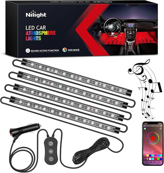 Nilight RGB LED Car Interior Stripe Light with APP Control Multicolor Music Sync Mode Waterproof Car Under-Glow Lighting Lamp Kits Universal Cars Truck ATV UTV