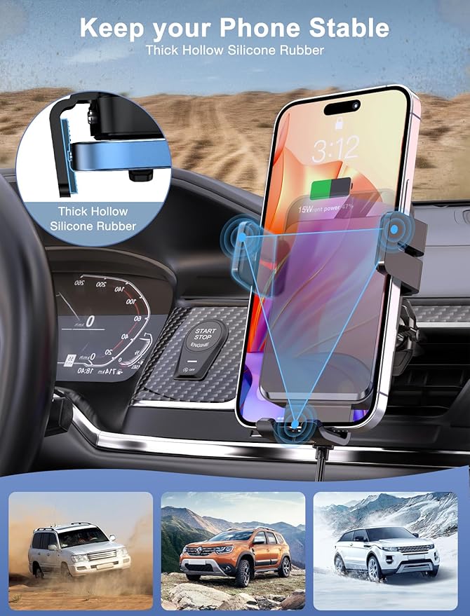 Wireless Car Charger, MOKPR Auto-Clamping Car Mount 15W/10W/7.5W Fast Charging CD Slot Air Vent Car Phone Mount Fit for iPhone 16 15/14/13/13 Pro/12 Pro Max/12 pro/12/11 Series, Samsung Galaxy Series
