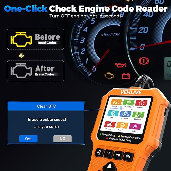 OBD2 Scanner Diagnostic Tool, Check Engine Light Car Code Reader with Reset, Battery Tester, Live Data, Freeze Frame, I/M Readiness, Car Scanner Diagnostic Tool for All OBDII Car After 1996