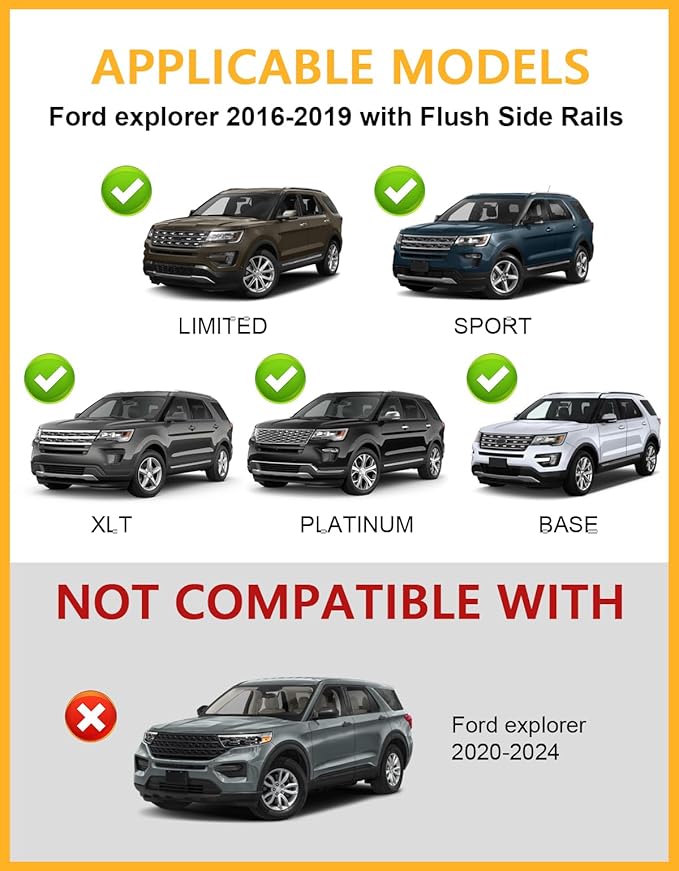 Tuyoung 220lbs Roof Rack Cross Bars Compatible with Ford Explorer 2016 2017 2018 2019 (Base/XLT/Limited/Sport/Platinum), Aluminum Crossbars Rooftop Cargo Bag Bike Luggage Carrier