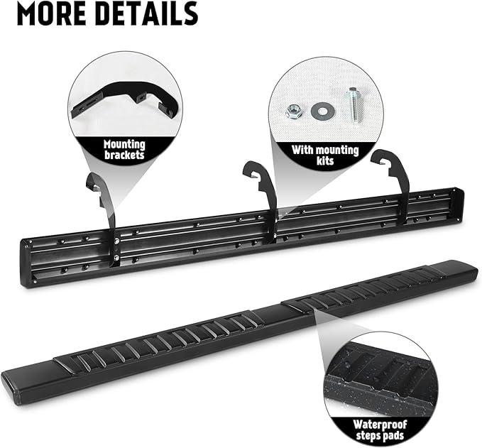 PZ 6 inch Double Cab Running Boards Compatible with 2019-2025 Chevy Silverado/GMC Sierra 1500, 2020-2025 for 2500HD 3500HD Black Aluminum Alloy Side Step Nerf Bar