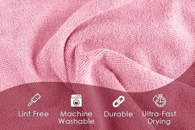 Avalon Towels Microfiber Cleaning Cloths (Value Pack of 36) Size 16" x 16", Highly Absorbent Cleaning Rags, Lint Free Cleaning Towels, Reusable and Washable, Microfiber Towels for Cars (Pink)