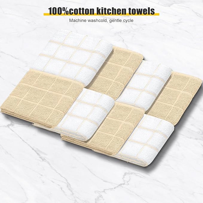 Oven Mitts Pot Holders Sets/Kitchen Towels and Dishcloths, Oven Gloves Kitchen Dish Towels 500 Degree Heat Resistant Potholders with Non-Slip Silicone Surface for Cooking, Grilling, Baking-Beige