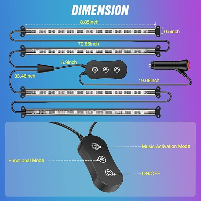 Nilight Car Interior Lights with APP Control 16 Million RGB Colors Strip Lights with Music Sync Mode and Multiple Scene Options for Cars Trucks SUVs