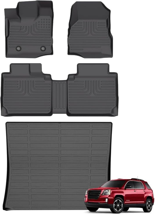 Floor Mats & Cargo Liner for GMC Terrain 2012-2017/Chevy Equinox 2012-2017 All Weather Automotive TPE Liners Set Anti-Slip Waterproof Floor Liners Accessories (Car Mats+Trunk Mat) Black