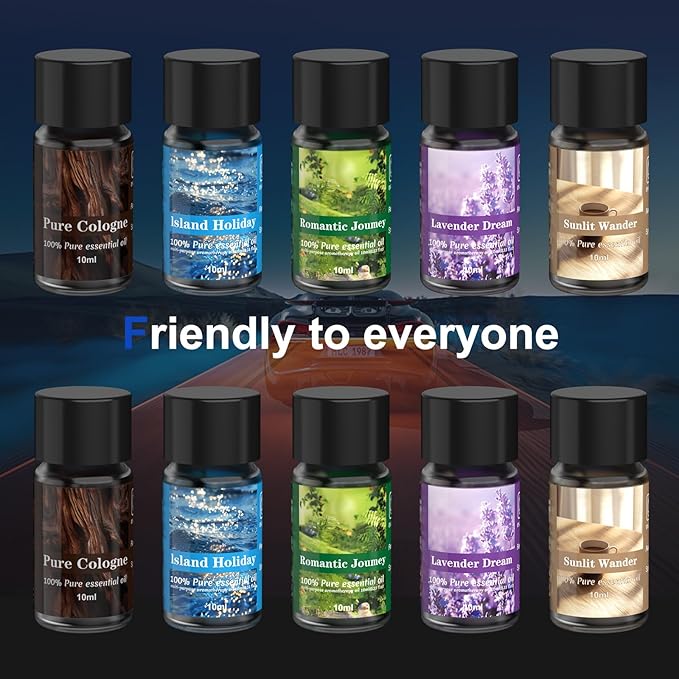 Car Air Freshener, Smart Car Air Freshener for Vent Clips, 1200 Sprays Per Charge, Car Fresheners with Auto On/Off, 5 Scents, 10 Refill Bottles (2Pack)