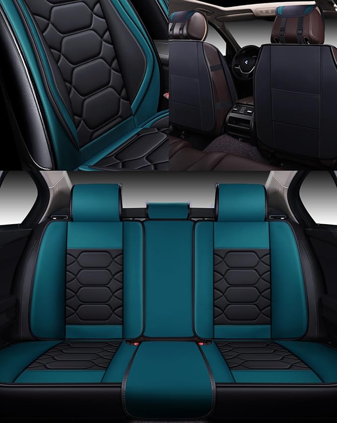 OASIS AUTO Car Seat Covers Full Set, Waterproof Faux Leather Seat Covers for Cars Universal Fit for SUV, Truck, Sedan, Black Premium Car Seat Protector with Front & Back Cushions