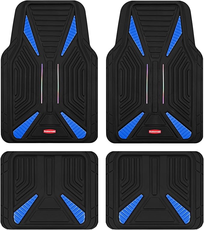 Rubbermaid Car Mat Full Set, Universal Trim-to-Fit Heavy-Duty Car Floor Mats – 4-Piece Set for All Weather Protection – Durable Rubber Mat for Cars, Trucks, SUVs & Vans-Blue