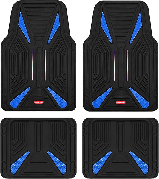 Rubbermaid Car Mat Full Set, Universal Trim-to-Fit Heavy-Duty Car Floor Mats – 4-Piece Set for All Weather Protection – Durable Rubber Mat for Cars, Trucks, SUVs & Vans-Blue