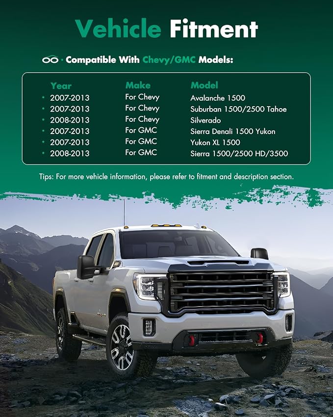 SCITOO Towing Mirrors for Chevy for GMC Exterior Accessories Mirrors 2008-2013 for Silverado for Sierra 1500 2500HD 3500 (Fit 07 New Body Style) Convex Glass Manual Controlling Telescoping Folding