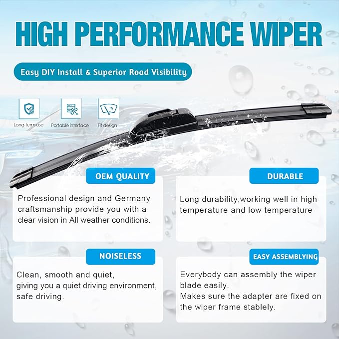 VTOGOI OEM Quality 28''+20'' Premium All-Season Auto Windshield Natural Rubber J-Hook Wiper Blades(Pack of 2)