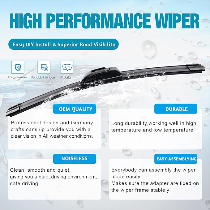 VTOGOI OEM Quality 24''+22'' Premium All-Season Auto Windshield Natural Rubber J-Hook Wiper Blades(Pack of 2)