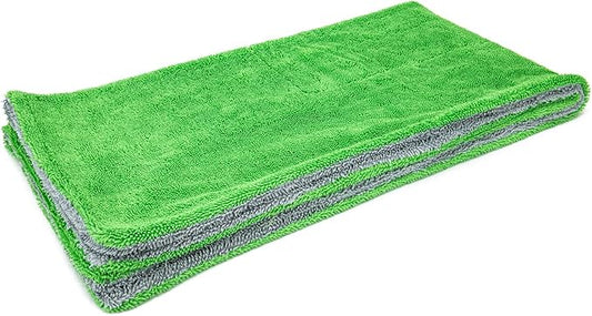 Autofiber Dreadnought XL Microfiber Towel, Superior Absorbency for Drying Cars, Trucks, and SUVs, Double-Twist Pile, One-Pass Vehicle-Drying Towel - Pack of 1, Green/Gray (20 inch x 40 inch)